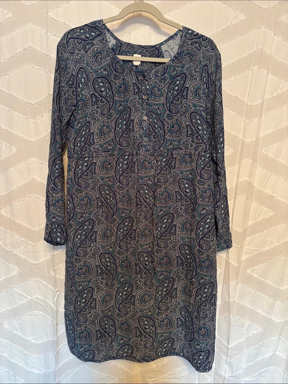 GAP Long-Sleeve Paisley Shift Dress - Blue and Teal